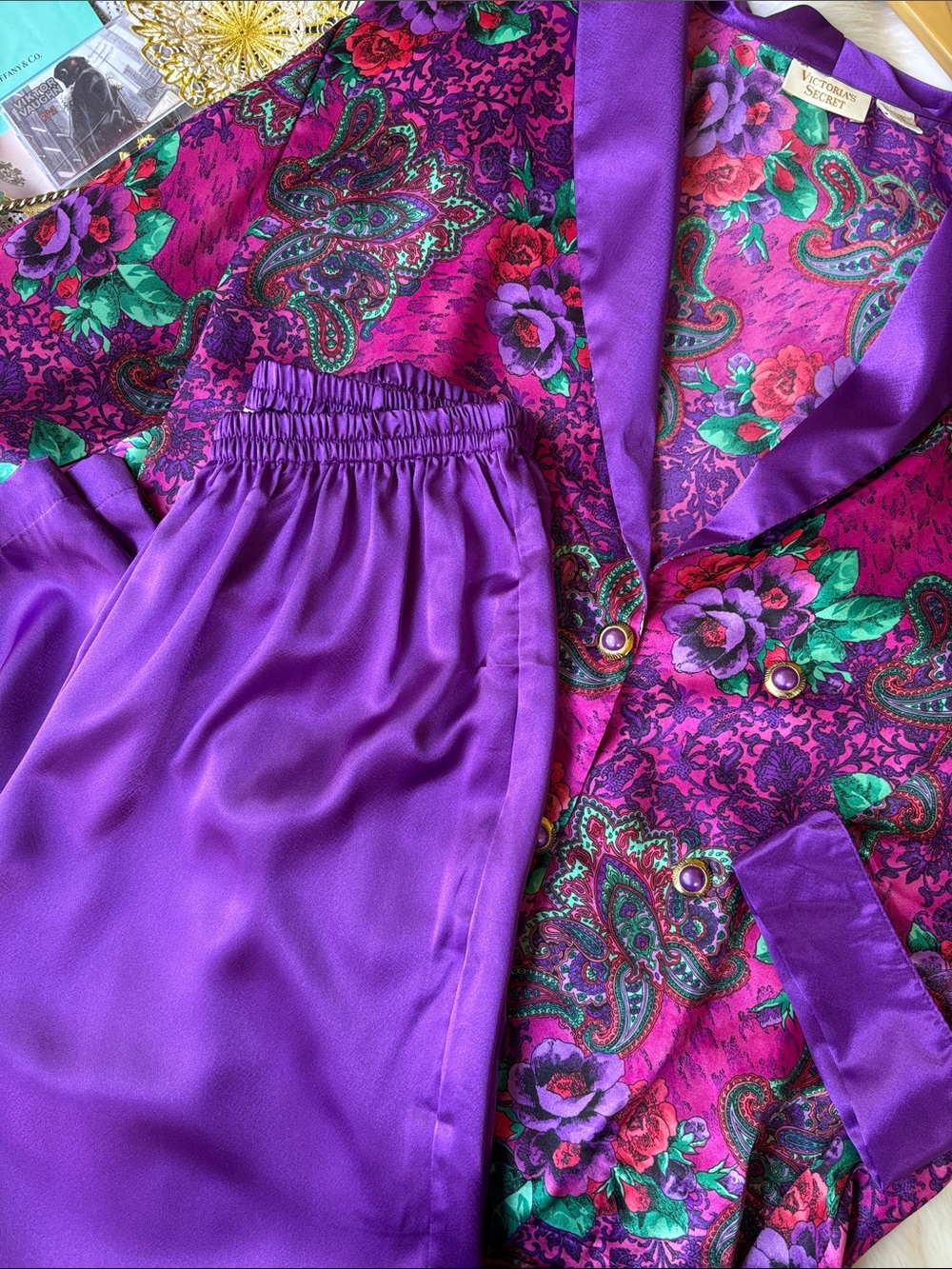 Vintage 80’s Victoria’s Secret Pajama Set Button Down Top Pant PJs Lounge 90’s L